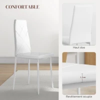 HOMCOM Lot de 2 chaises de salle à manger avec dossier haut, revêtement synthétique et pieds en acier, blanc(m-6)