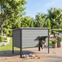 PawHut Wetterfest Katzenhaus mit aufklappbarem Dach herausnehmbarem Boden Eingang für 1-2 Katzen bis 12 kg 85x55x70 cm Hellgrau(m-10)