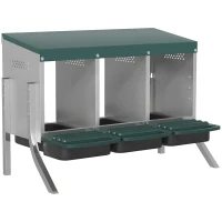 PawHut Legenest für Hühner, Abrollnest mit Belüftungslöchern, 3 Fächer, Hühnernest für 3 Hühner, 84 x 55 x 61 cm, Silber(m-1)