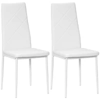 HOMCOM Lot de 2 chaises de salle à manger avec dossier haut, revêtement synthétique et pieds en acier, blanc(m-11)