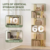 HOMCOM S-Shaped Bookshelf, 5-Tier Bookcase, Freestanding Storage Shelves with Anti-Tip Strap for Living Room, Light Green(m-5)