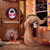 HOMCOM Animierter Halloween-Geist mit gruseligen Schreien, leuchtenden Augen, per Geräusch/Berührung aktiviert(m-6)