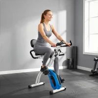 SPORTNOW Vélo d'Appartement Pliable Vélo de Fitness 3 en 1 Silencieux Connecté Kinomap Bluetooth et Zwift 105x53,5x109cm Bleu(m-16)