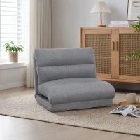 HOMCOM 3-in-1 opklapbare slaapstoel, slaapbank met bedfunctie in linnenlook – omvormbaar tot logeerbed, gestoffeerde relaxstoel en vloermatras voor woonkamer of slaapkamer, grijs(m-8)