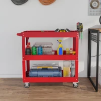 DURHAND Chariot desserte d'atelier acier 3 plateaux sur roulettes avec poignée charge max. 150 kg 83 x 35,3 x 76 cm acier rouge(m-7)