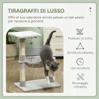PawHut Tiragraffi per gatti 70 cm con amaca, piattaforma e pali in sisal, grigio chiaro(m-4)