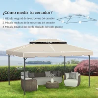 Outsunny Toldo de Recambio para Cenador 4x3 m con Techo Doble Orificios de Drenaje Solo Toldo NO Incluye Marco Beige(m-3)