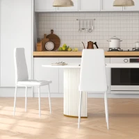 HOMCOM Lot de 2 chaises de salle à manger avec dossier haut, revêtement synthétique et pieds en acier, blanc(m-2)