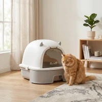 PawHut Katzentoilette Edelstahl mit abnehmbarem Deckel, Schaufel & Aktivkohlefilter für kleine bis mittelgroße Katzen, Grau(m-9)