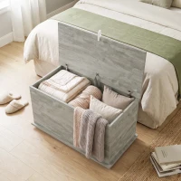 HOMCOM Coffre de Rangement, Banc de Rangement avec Couvercle Rabattable et Charnières de Sécurité, 80 x 40 x 45 cm, Gris(m-8)