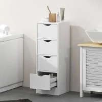 HOMCOM 4-Drawer Bathroom Cabinet, Freestanding Narrow Storage Cabinet with Groove Handles for Small Spaces, White(m-8)