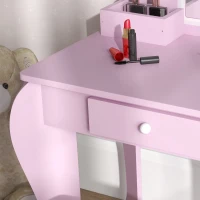 ZONEKIZ Coiffeuse pour enfant avec tabouret et miroir, table de maquillage avec tiroir et 2 compartiments, 55x36x86cm, rose(m-8)