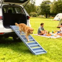 PawHut Rampa para Perros Plegable 154 cm Rampa para Perros para Coche Cama con 10 Escalones Antideslizantes Carga 25 kg Gris(m-2)