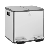 HOMCOM Poubelle de cuisine double, 2 x 15L, 2 couvercles à fermeture douce, seaux intérieurs amovibles et poignées(m-11)