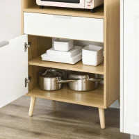 HOMCOM Mueble Microondas Estilo Escandinavo con Armario Cajón y Estante Ajustable 58x40x118 cm Natural y Blanco(m-9)