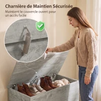 HOMCOM Coffre de Rangement, Banc de Rangement avec Couvercle Rabattable et Charnières de Sécurité, 80 x 40 x 45 cm, Gris(m-5)