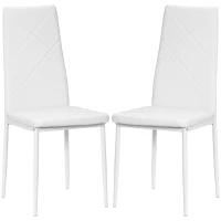 HOMCOM Lot de 2 chaises de salle à manger avec dossier haut, revêtement synthétique et pieds en acier, blanc(m-12)