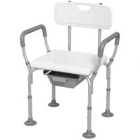 HOMCOM Silla de Ducha 3 en 1 con Respaldo y Apoyabrazos Altura Ajustable y Pies Antideslizantes Blanco(m-11)