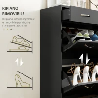 HOMCOM Mobile Scarpiera da 12 Paia con 2 Ripiani Interni Regolabili e 2 Cassetti, in Legno, 80x30x91.5 cm, Nero(m-6)