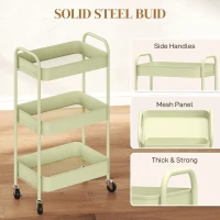 HOMCOM Three-Tier Steel Storage Trolley - Green(m-6)