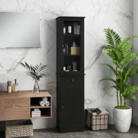 kleankin Mobile Colonna Bagno Salvaspazio con Armadietto, Cassetto e Ripiani in MDF, 40x27x171.5cm, Nero(m-2)