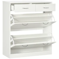 HOMCOM Mobile Scarpiera da 12 Paia con 2 Ripiani Interni Regolabili e 2 Cassetti, in Legno, 80x30x91.5 cm, Bianco(m-11)