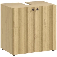 HOMCOM Meuble sous lavabo, meuble de salle de bain 2 portes à fermeture amortie, étagère réglable, 60x39,8x58,5cm, bois naturel(m-1)