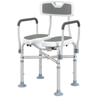 HOMCOM Silla de Ducha con Asiento Ranurado Altura Regulable Antideslizante Respaldo y Reposabrazos Carga 136 kg Gris(m-11)