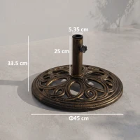 Outsunny 11.5 kg Cast Metal Round Patio Umbrella Base Stand, Umbrella Holder for Outdoor, Patio, Garden, Bronze Tone(m-3)