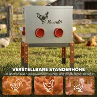 PawHut Futterautomat Hühner 18 kg Füllmenge mit abschließbarer Deckel verstellbarer Beine 6 Öffnungen 42x25x55,5 cm Silber(m-5)
