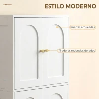 Homcom Alacena de Cocina, Armario Alto con 2 Estantes Ajustables, Aparador con 4 Puertas Abovedadas 60X30X110 cm, Blanco(m-4)