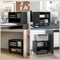 HOMCOM Support d'imprimante meuble de rangement bureau caisson 3 compartiments ouverts 40 x 30 x 36 cm noir(m-6)