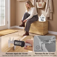 HOMCOM Coffre de Rangement, Banc de Rangement avec Couvercle Rabattable et Charnières de Sécurité, 80 x 40 x 45 cm, Naturel(m-6)