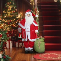 HOMCOM Figurine de Père Noël, Debout de Père Noël Rouge Traditionnelle 140 cm avec Sac de Cadeaux, Effets Sonores et Cloche(m-7)
