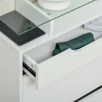HOMCOM Zapatero Estrecho de 2 Puertas Mueble Zapatero para 16 Pares de Zapatos con Cajón Estante Abierto y Encimera de Vidrio para Pasillo Entrada 89x23x96 cm Blanco(m-8)