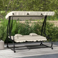 Outsunny Three-Person garden Swing Chair, with Adjustable Canopy - Cream(m-10)