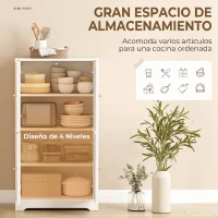 Homcom Alacena de Cocina, Armario Alto con 2 Estantes Ajustables, Aparador con 4 Puertas Abovedadas 60X30X110 cm, Blanco(m-5)