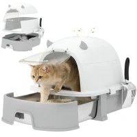 PawHut Katzentoilette Edelstahl mit abnehmbarem Deckel, Schaufel & Aktivkohlefilter für kleine bis mittelgroße Katzen, Grau(m-12)