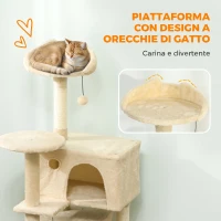 PawHut Albero Tiragraffi per Gatti Alto 140 cm con 2 Casette, Amaca, Lettino e Pali in Sisal, Beige(m-5)