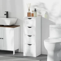 HOMCOM 4-Drawer Bathroom Cabinet, Freestanding Narrow Storage Cabinet with Groove Handles for Small Spaces, White(m-9)