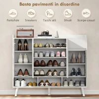 HOMCOM Scarpiera Ingresso in Legno con 4 Ante Design Push-to-Open, Ripiani Regolabili, Cassetto, 3 Vani Aperti, Bianco(m-4)