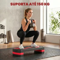 HOMCOM Step para Exercício Aeróbico Plataforma Step com Altura Ajustável em 3 Níveis 80x31x10-20 cm Vermelho e Preto(m-7)