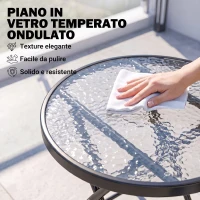 Outsunny Tavolo da Giardino Pieghevole in Metallo e Ripiano in Vetro Φ45x50cm(m-6)
