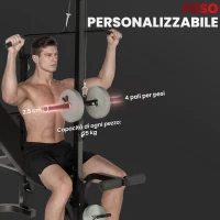 SPORTNOW Panca Palestra Multifunzione Regolabile con Rack Bilanciere con Leg Extension, Low Row, Arm Curl, Nero(m-6)