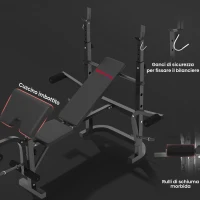 SPORTNOW Panca Palestra Multifunzione Regolabile con Rack Bilanciere con Leg Extension, Low Row, Arm Curl, Nero(m-7)