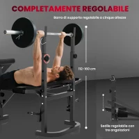 SPORTNOW Panca Palestra Multifunzione Regolabile con Rack Bilanciere con Leg Extension, Low Row, Arm Curl, Nero(m-5)