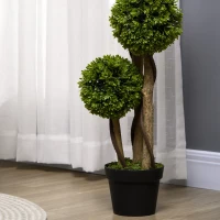 HOMCOM Planta de Boj Artificial de 3 Esferas con Macetero Incluido y Base Reforzada Altura 90 cm(m-10)