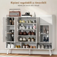 HOMCOM Scarpiera Ingresso in Legno con 4 Ante Design Push-to-Open, Ripiani Regolabili, Cassetto, 3 Vani Aperti, Bianco(m-5)