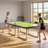 HOMCOM Tavolo da Ping Pong Pieghevole per Interni, Tavolo Ping Pong con Rete, Montaggio Non Richiesto, 182x91 cm, Verde(m-7)