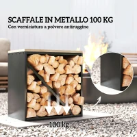 Outsunny Portalegna da Interno 2 in 1, Supporto per Legna Rialzato con Divisorio, Porta Legna per Interni per Caminetti, 58x36x60 cm, Nero(m-5)